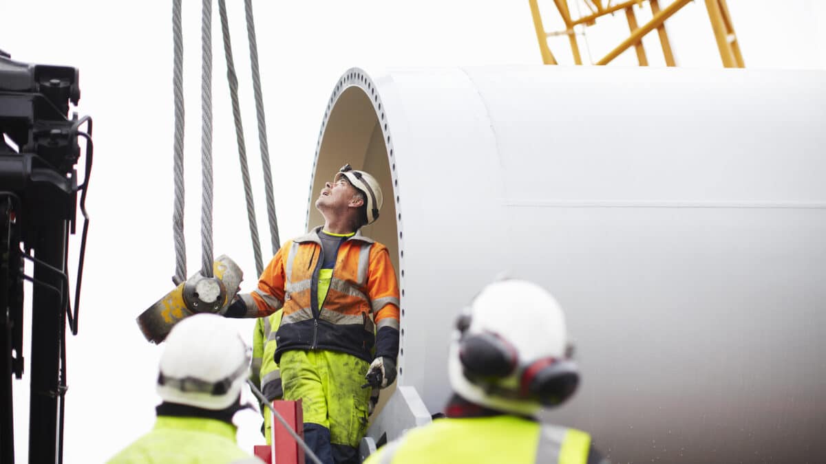 Engineers working on wind turbine