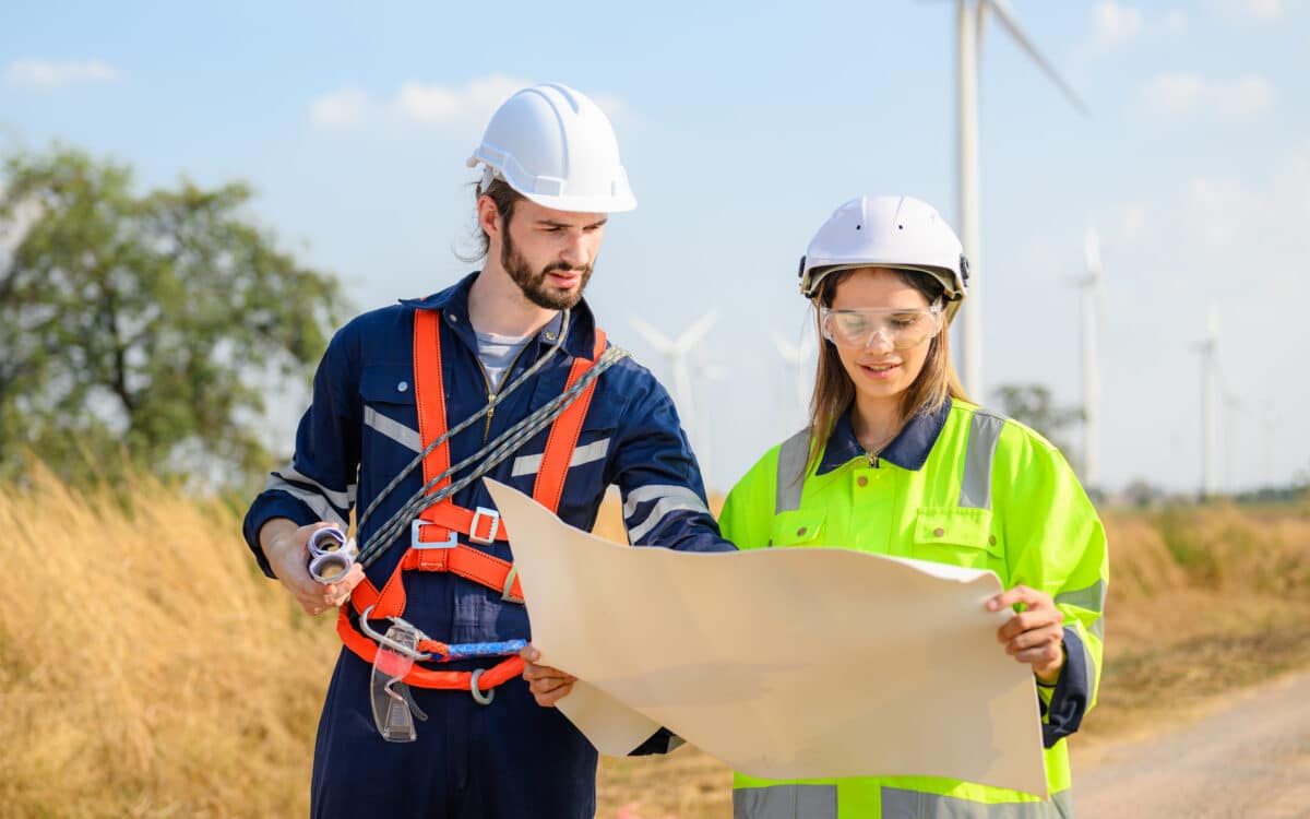 Two Wind Technicians Learning Hazardous Energies Training