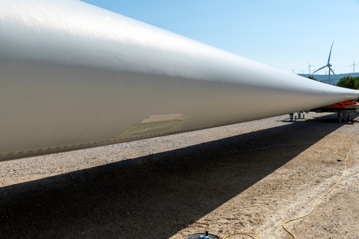 Blade repair shown on wind turbine blade