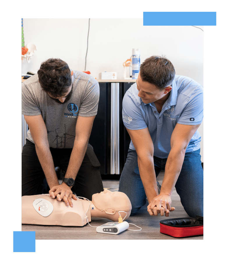Wind Trade Academy students practicing CPR techniques required for GWO Certification
