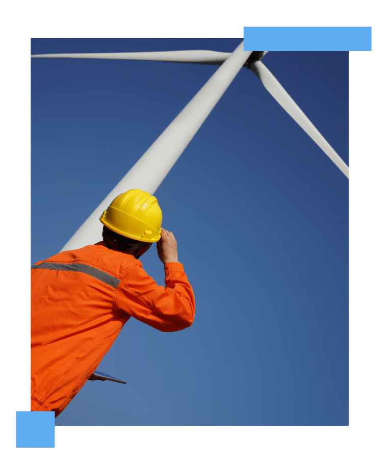 Technician inspecting a wind turbine as part of GWO Certification safety procedures