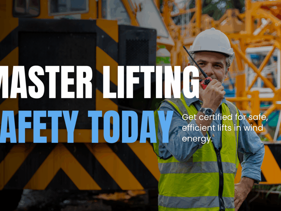 Wind technician with radio during lifting operation at turbine site