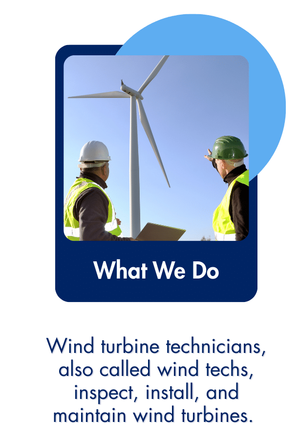 Wind technicians inspecting a turbine during routine maintenance work