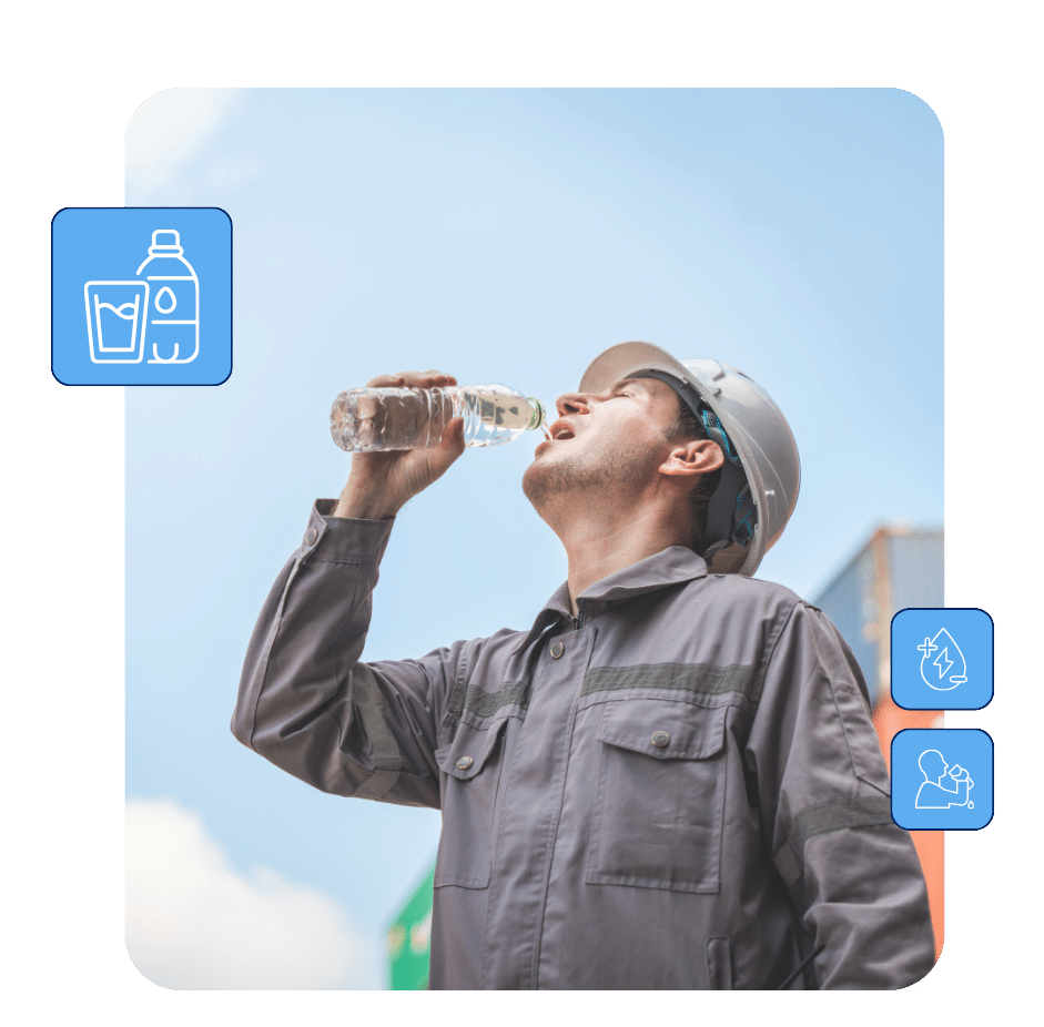wind technician drinking water to maintain safety during hot work conditions