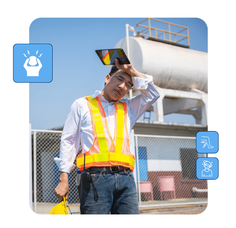 wind technician showing signs of heat stress while working outdoors