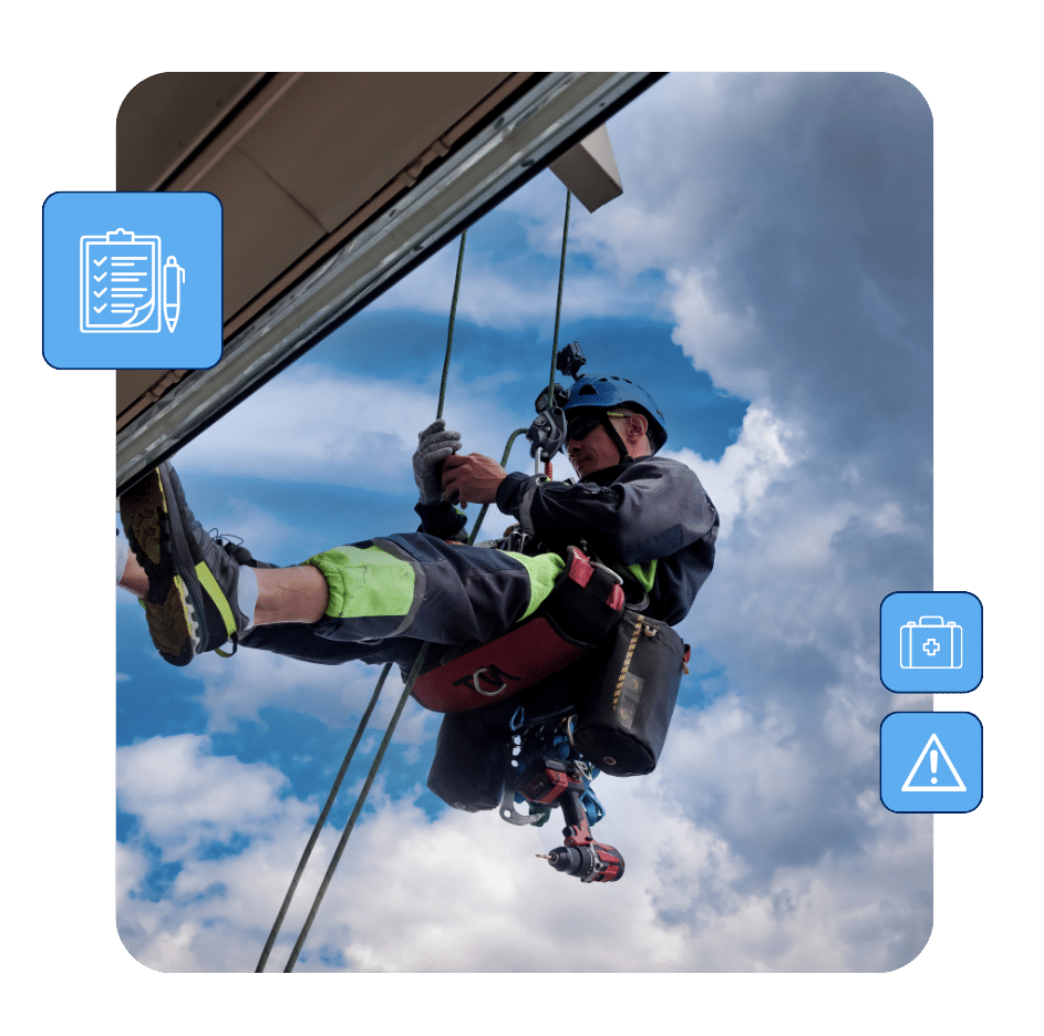 wind technician performing rescue training as part of safety preparation