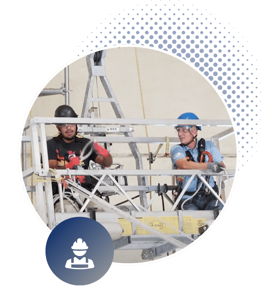 Wind Energy trainees practicing tower safety skills during hands-on training.